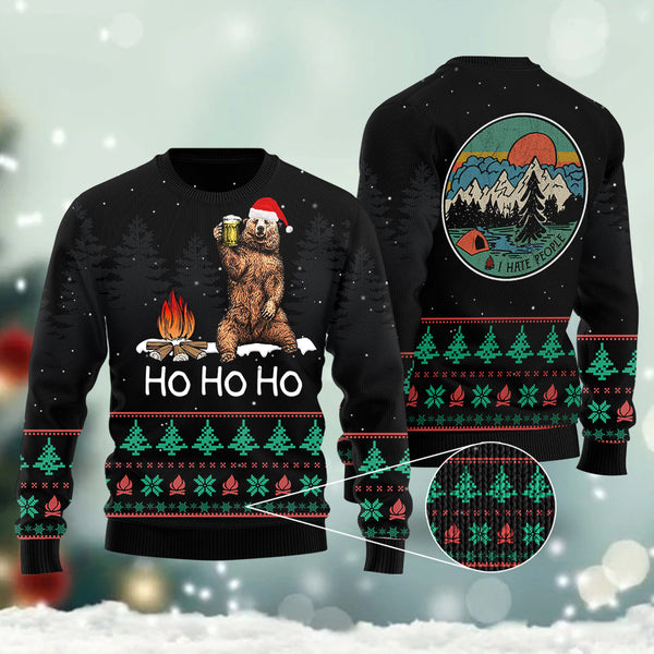 Ho Ho Ho Bear Camping Ugly Christmas Sweater | Adult | US1561