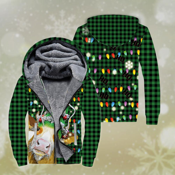 Ho Ho Ho Cow Christmas Tree Fleece Zip Hoodie All Over Print | FZ233