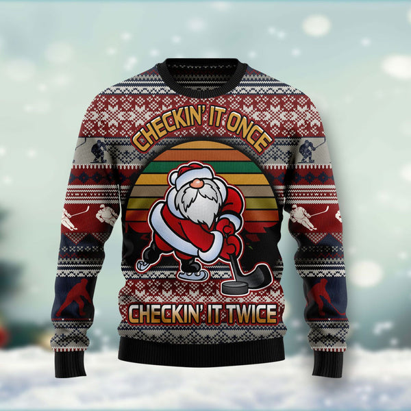 Hockey Checking It Once Checking It Twice Ugly Christmas Sweater | For Men & Women | Adult | US1046-BehighStyle