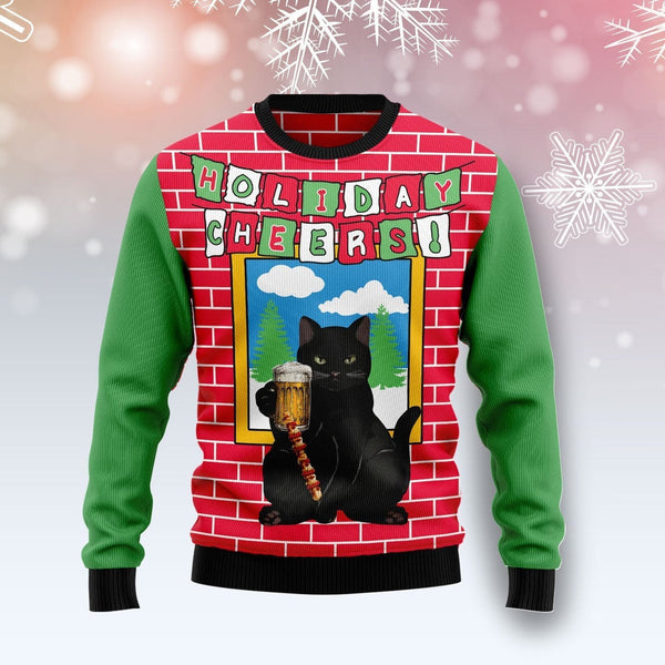 Holiday Cheer Black Cat Beer Christmas Ugly Christmas Sweater | For Men & Women | Adult | US1156-BehighStyle