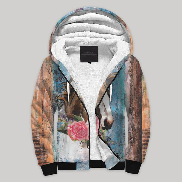 Horse And Flower Fleece Zip Hoodie All Over Print | FZ848