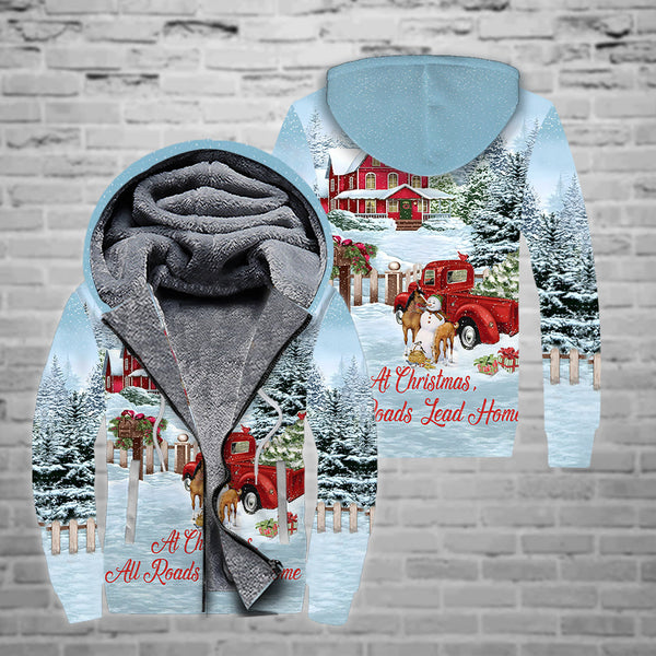 Horse Beautiful Christmas Fleece Zip Hoodie All Over Print | FZ354