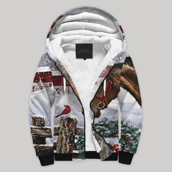 Horse Christmas Fleece Zip Hoodie All Over Print | FZ725
