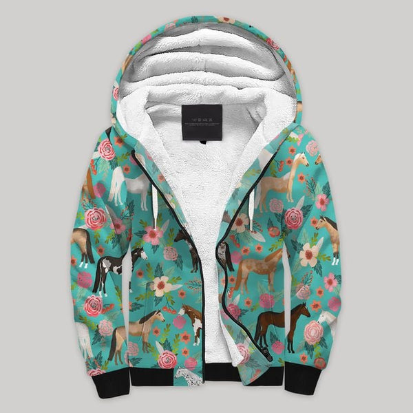 Horse Flower Garden Fleece Zip Hoodie All Over Print | FZ744