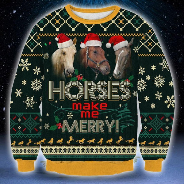 Horse Make Me Merry Ugly Christmas Sweater | Adult | US2160