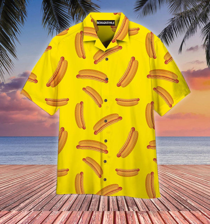 Hot Dog On Yellow Hawaiian Shirt | For Men & Women | HW142-BehighStyle