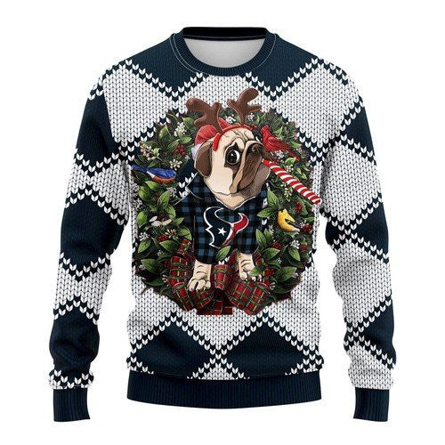 Houston Texans Pug Dog Ugly Christmas Sweater | Adult | US2304