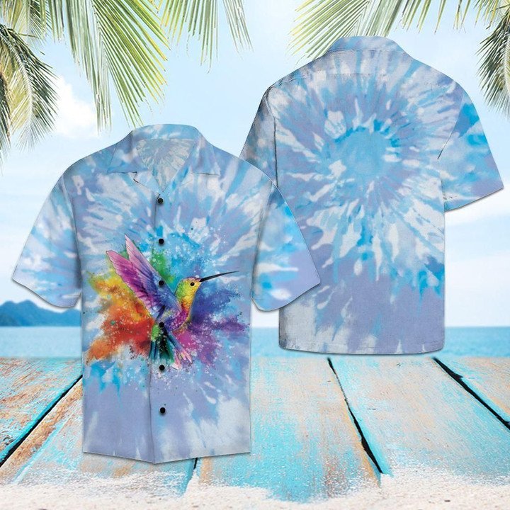 Hummingbird Blue Tie Dye Aloha Hawaiian Shirt | For Men & Women | HW1450-BehighStyle