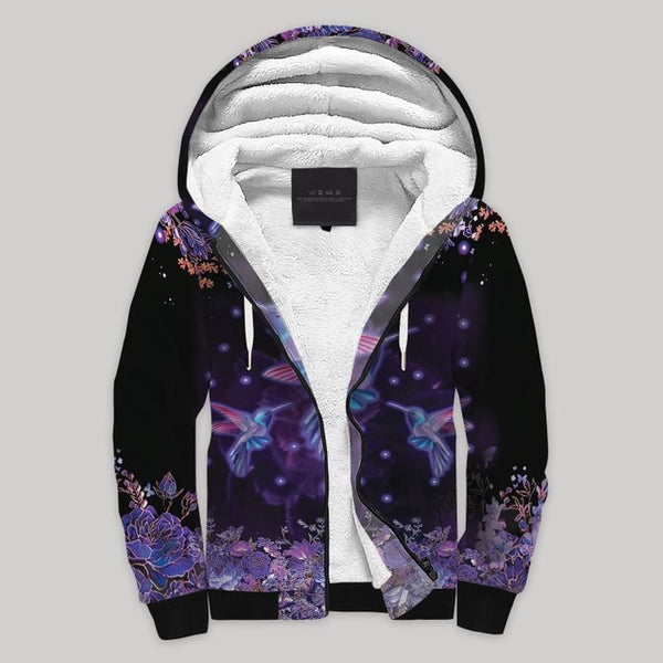 Hummingbird Purple Fleece Zip Hoodie All Over Print | FZ752