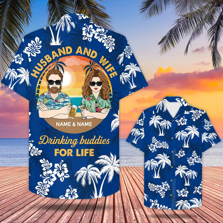 Husband And Wife Drinking Buddies For Life Custom Name Hawaiian Shirt | For Men & Women | HN1000-BehighStyle