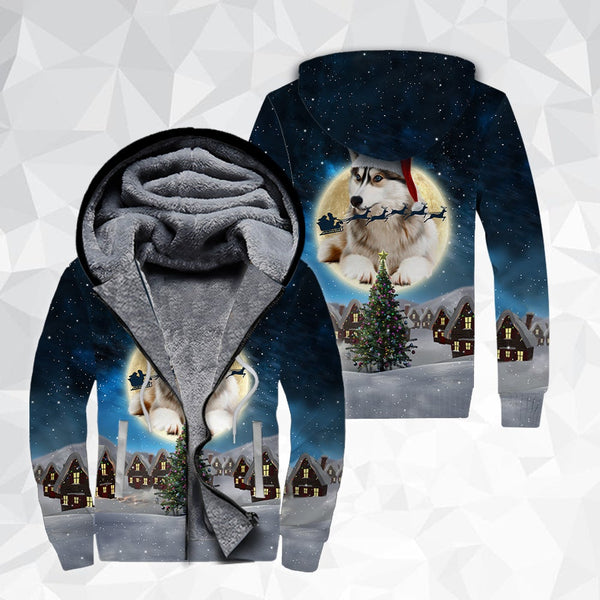 Husky Dog Merry Christmas Fleece Zip Hoodie All Over Print | FZ247