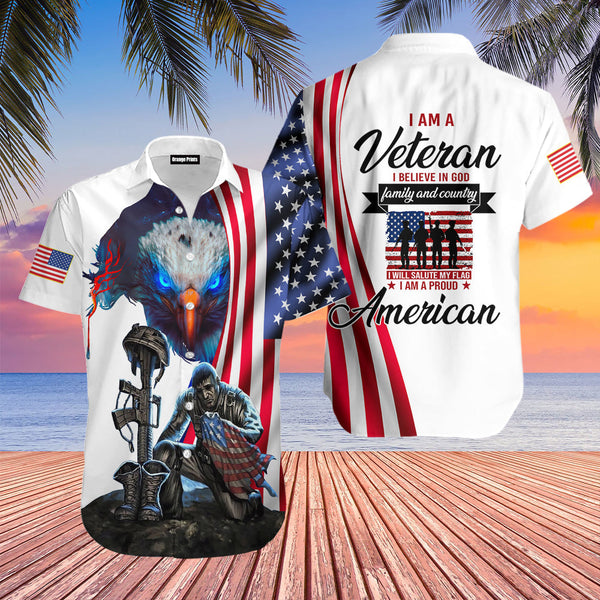 I Am A Veteran Believe In God Proud American Hawaiian Shirt | HW3154