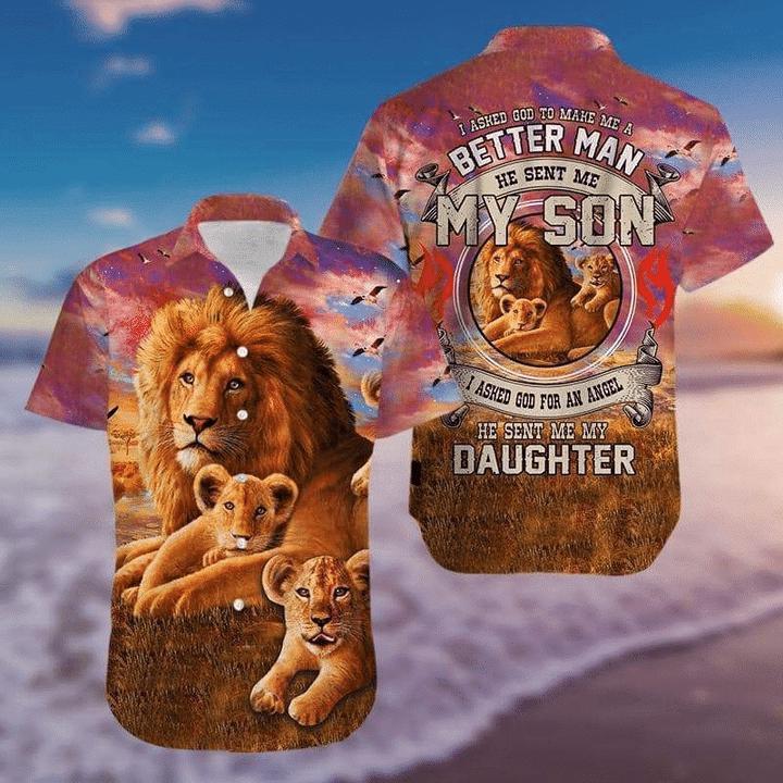 I Asked God To Make Me A Better Man Lion Print Polyester Hawaiian Shirt | For Men & Women | HW1205-BehighStyle