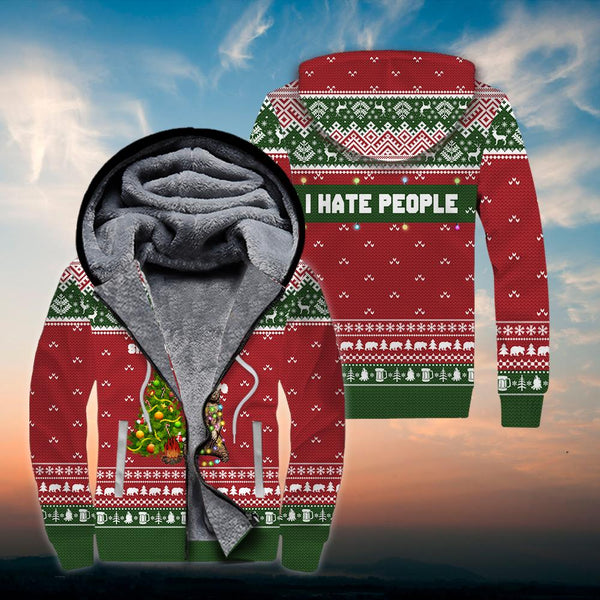 I Hate People Christmas Bear Fleece Zip Hoodie All Over Print | FZ252