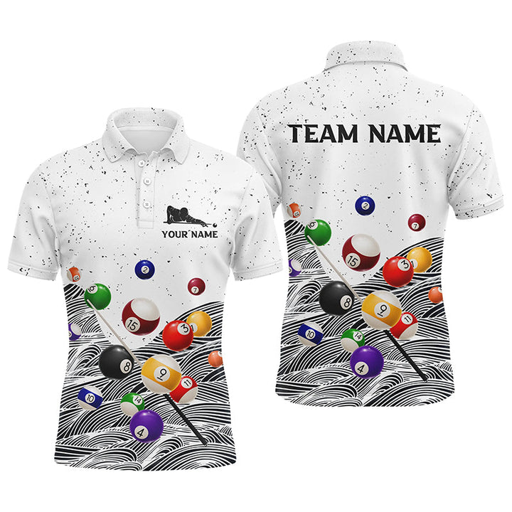 Maxcorners Balls White Grunge Billiard Personalized Name Unisex Shirt