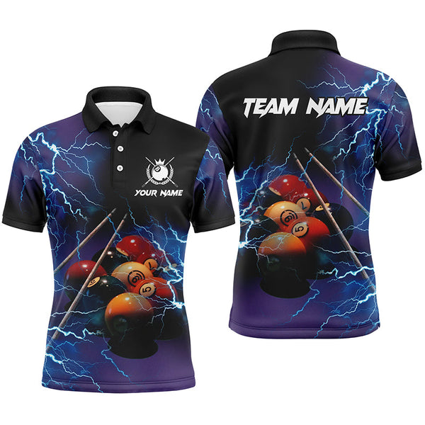 Maxcorners Personalized Billiard 8 Ball Thunder Lighting 3D Polo Shirts
