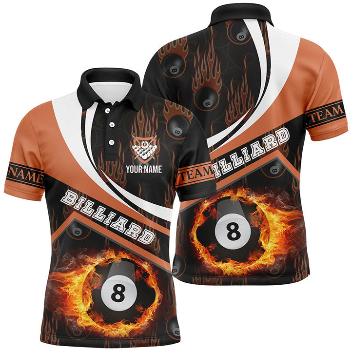Maxcorners Balls Fire Flame Orange Billiard Personalized Name Unisex Shirt