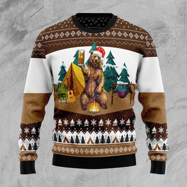 Camping Bear I Hate People Funny WIth Beer Ugly Christmas Sweater | Adult | US2596