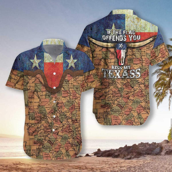 If The Flag Offends You Kiss My Texas Unisex Hawaiian Shirt | For Men & Women | HW281-BehighStyle