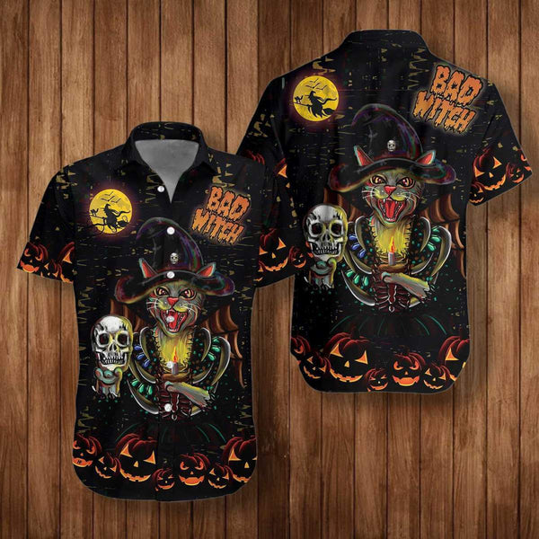 Im A Bad Witch Cat Halloween Hawaiian Shirt | HW2886