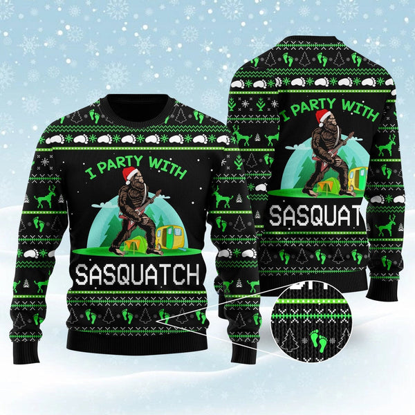 Im Party With Sasquatch Camping Ugly Christmas Sweater | For Men & Women | Adult | US1123-BehighStyle