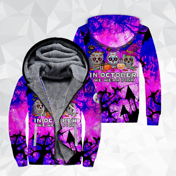 In October We Wear Pink Fleece Zip Hoodie All Over Print | FZ489