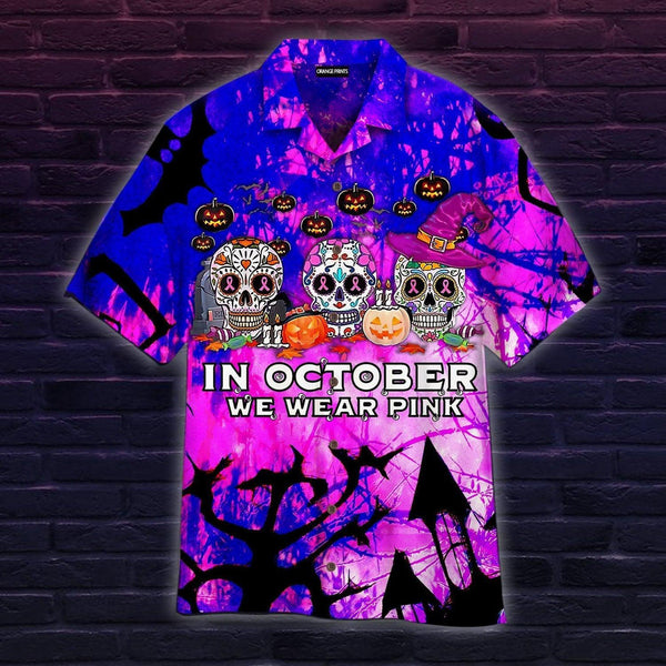 In October We Wear Pink Halloween Hawaiian Shirt | For Men & Women | HW2813-BehighStyle