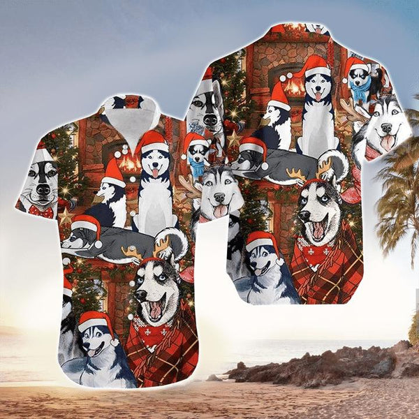 International Dog Day Christmas With Husky Hawaiian Shirt | For Men & Women | HW1229-BehighStyle