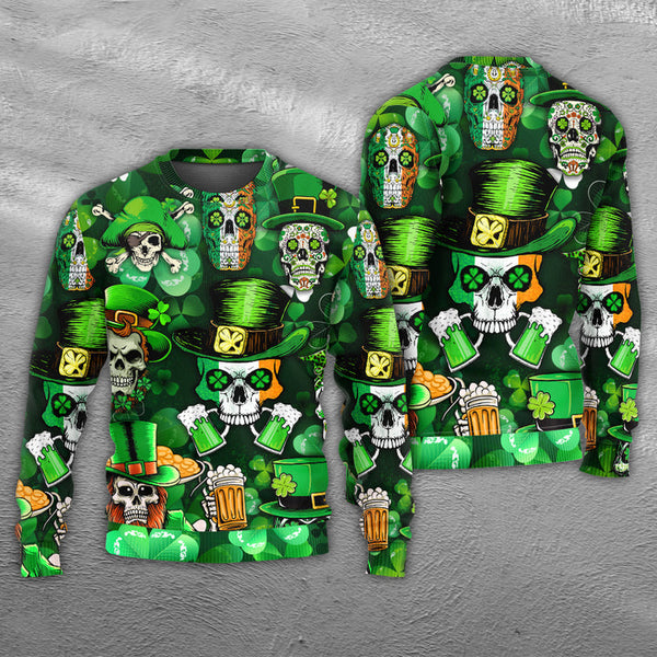 Irish Skull St Patrick's Day Green Light Ugly Christmas Sweater | Adult | US2354