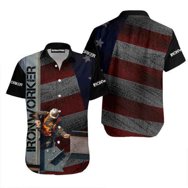 Iron Worker American Flag Aloha Hawaiian Shirts For Men & For Women | WT7423