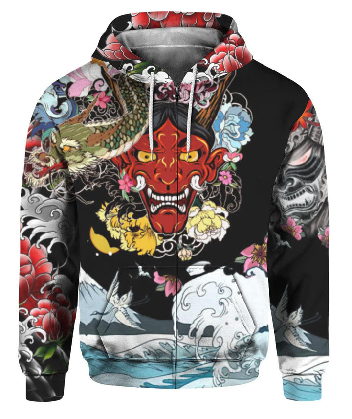 Japanese Oni Mask Tattoo 3D All Over Print | For Men & Women | Adult | HP1632-BehighStyle