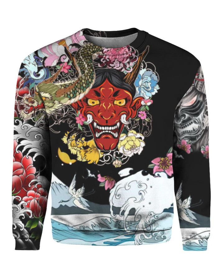 Japanese Oni Mask Tattoo 3D All Over Print | For Men & Women | Adult | HP1632-BehighStyle