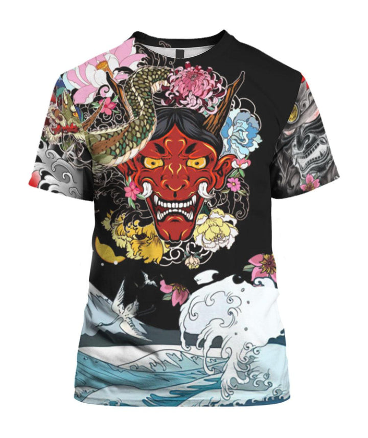 Japanese Oni Mask Tattoo 3D All Over Print | For Men & Women | Adult | HP1632-BehighStyle