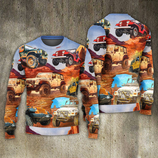 Jeep In The Desert Vintage Art Ugly Christmas Sweater | Adult | US2363