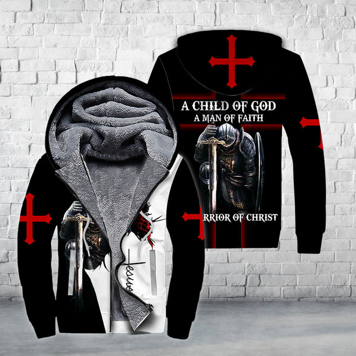 Jesus A Child Of God A Man Of Faith A Warrior Of Christ Fleece Zip Hoodie All Over Print | For Men & Women | FZ157-BehighStyle