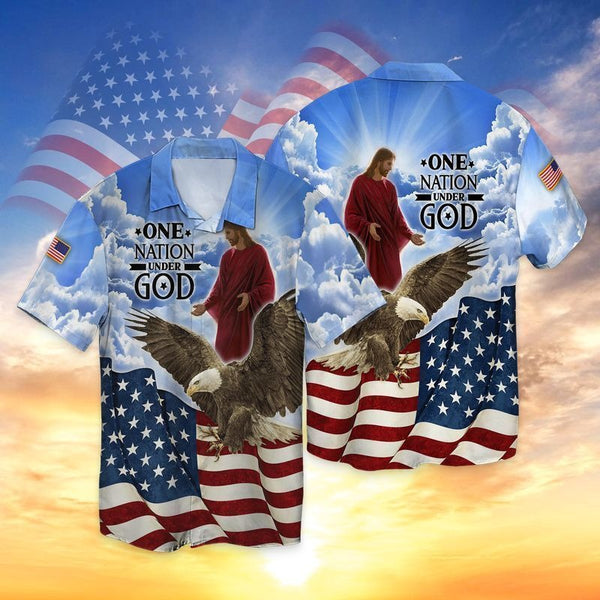 Jesus And Eagle One Nation Under God Hawaiian Shirt | For Men & Women | HW2586-BehighStyle