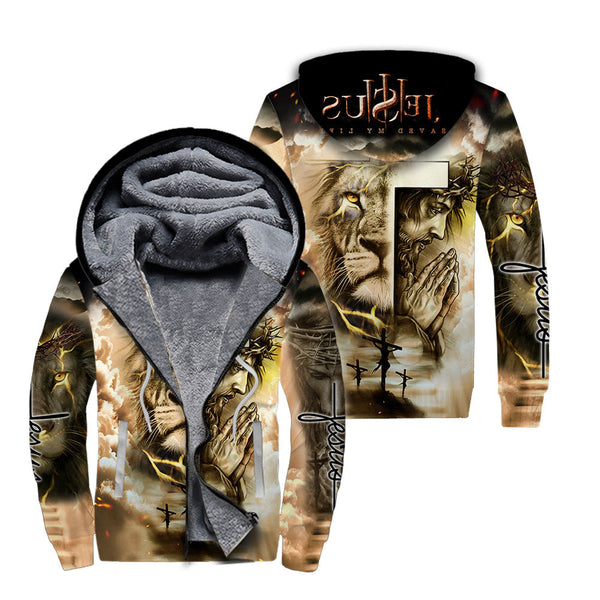 Jesus And Lion Fleece Zip Hoodie All Over Print | FZ471
