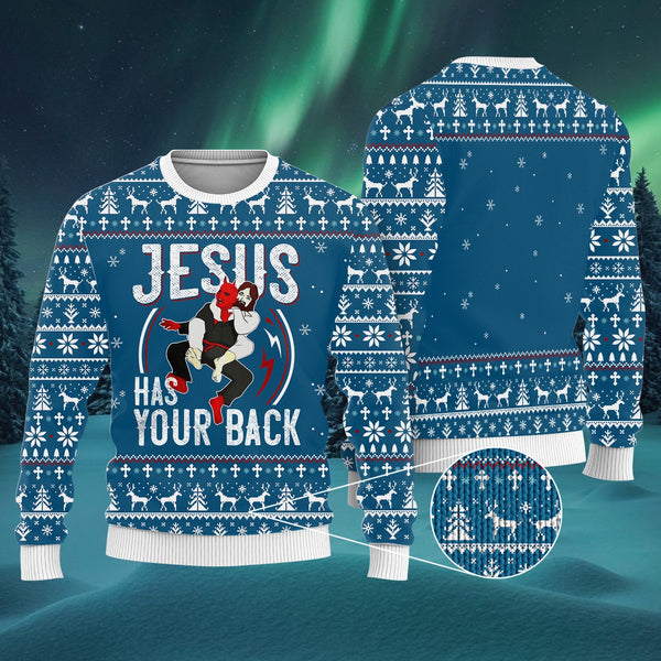 Jesus Has Your Back Jiu Jitsu Ugly Christmas Sweater | Adult | US1550