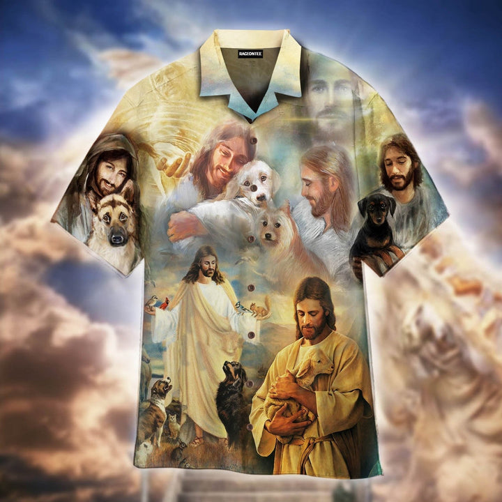 Jesus Hugging Dogs Aloha Hawaiian Shirt | For Men & Women | HW560-BehighStyle