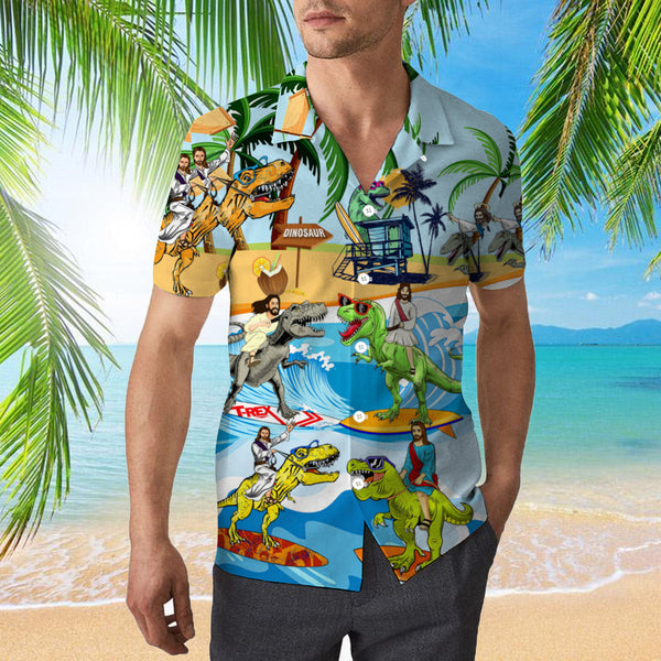 Jesus Ride A Dinosaur Hawaiian Shirt | For Men & Women | HW1133-BehighStyle