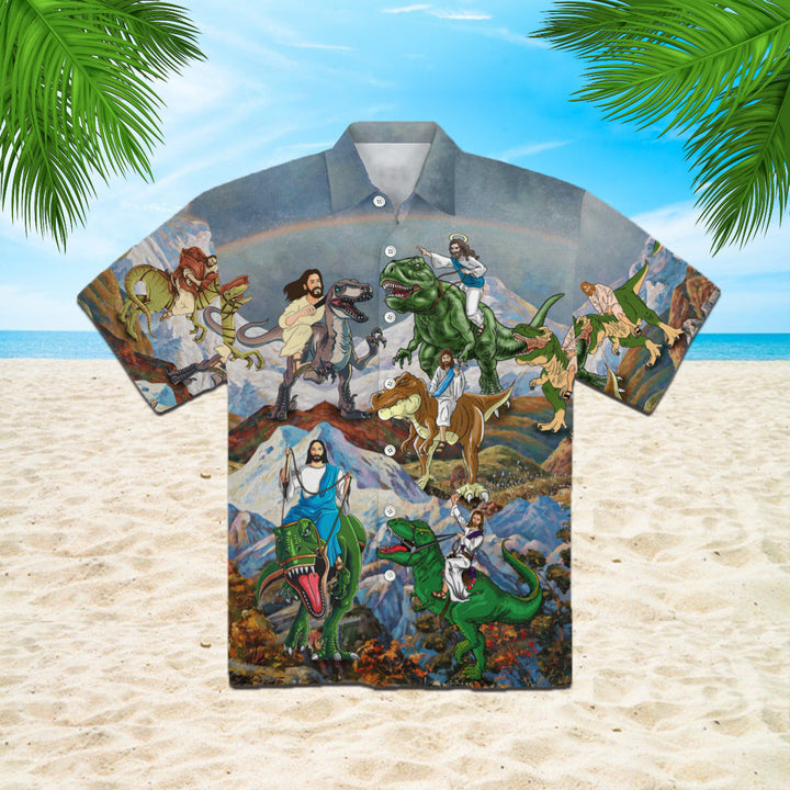 Jesus Ride A Dinosaur Hawaiian Shirt | For Men & Women | HW642-BehighStyle