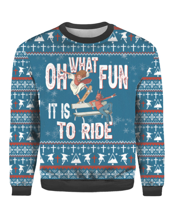 Jesus Ride Skateboarding With Satan Ugly Christmas Sweater | For Men & Women | UH1501