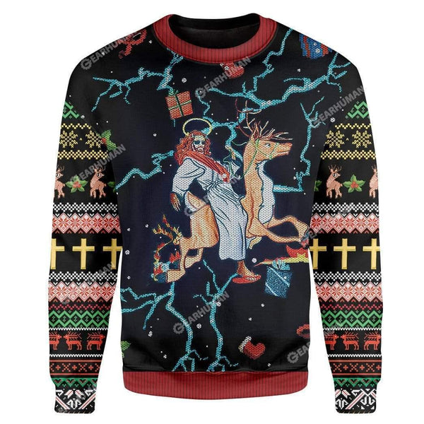 Jesus Riding Reindeer Ugly Christmas Sweater | Adult | US1937