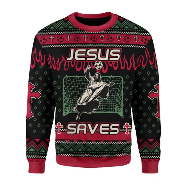 Jesus Saves Football Ugly Christmas Sweater | Adult | US2231