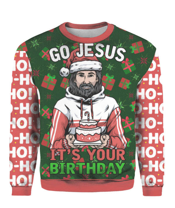 Jesuss Birthday Go Jesus Ugly Christmas Sweater  | For Men & Women | UH1310