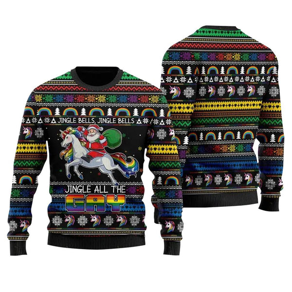 Jingle Bells All The Gay With Santa And Unicorns Ugly Christmas Sweater | Adult | US2197
