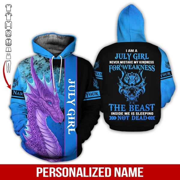 July Girl Dragon Custom Name 3D All Over Print | For Men & Women | Adult | CN132-BehighStyle