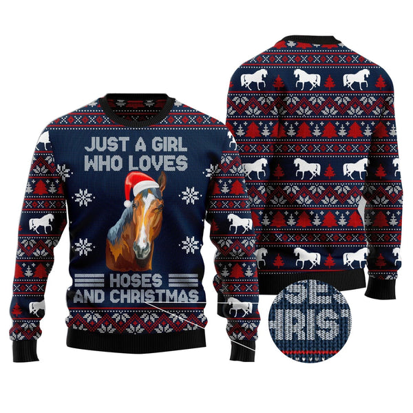 Just A Girl Who Love Horse Chicken Cow And Christmas Funny Ugly Christmas Sweater | Adult | US2332