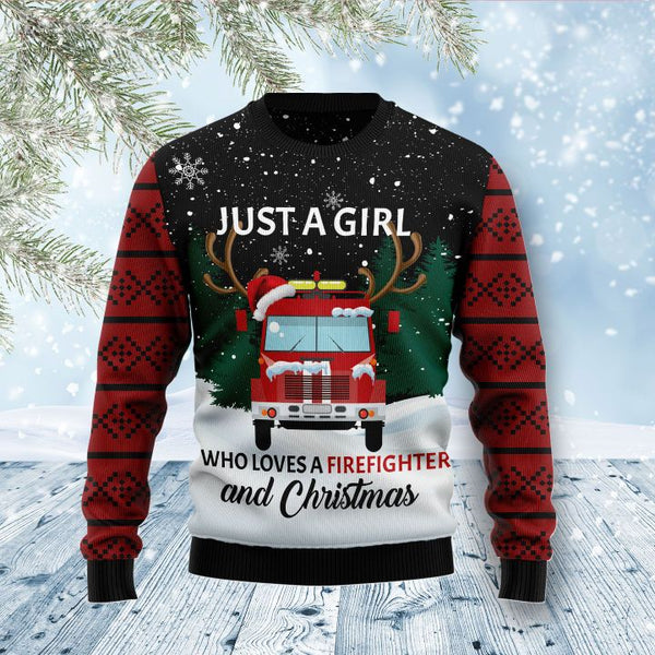 Just A Girl Who Loves Firefighter Ugly Christmas Sweater | Adult | US2149