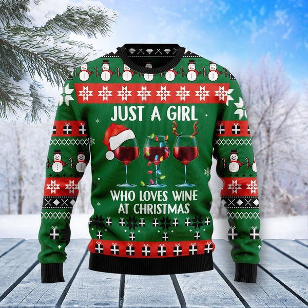 Just A Girl With Wine Ugly Christmas Sweater | Adult | US2030